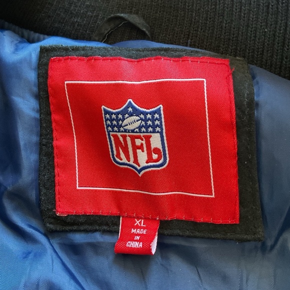 NFL Dallas Cowboys Unisex L Black Blue Suede Leather Lined Varsity Jacket Coat - Picture 13 of 16